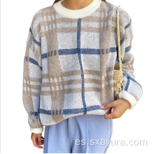 Jersey de lana a cuadros sueltos para mujer